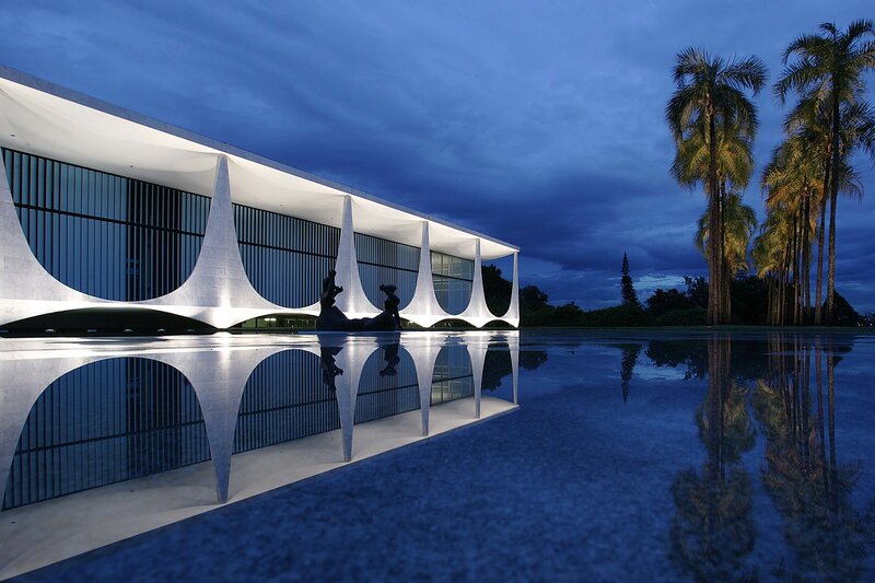 Modern building at dusk
