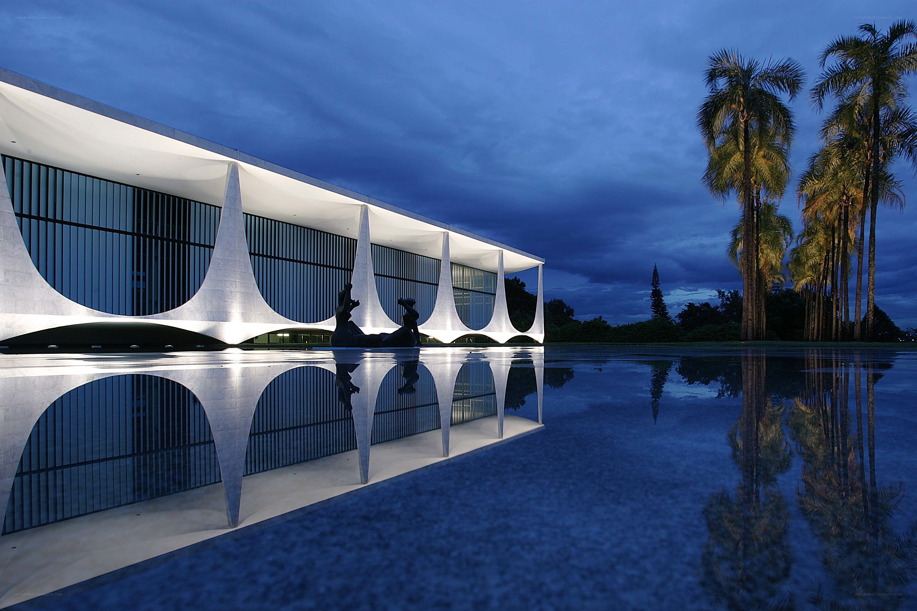 Modern building at dusk