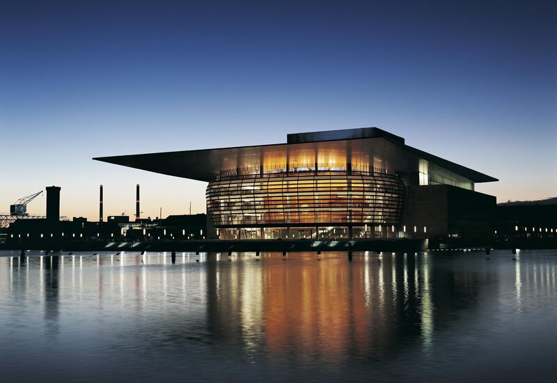 Modern Building at Dusk — Blue, Serene, Night