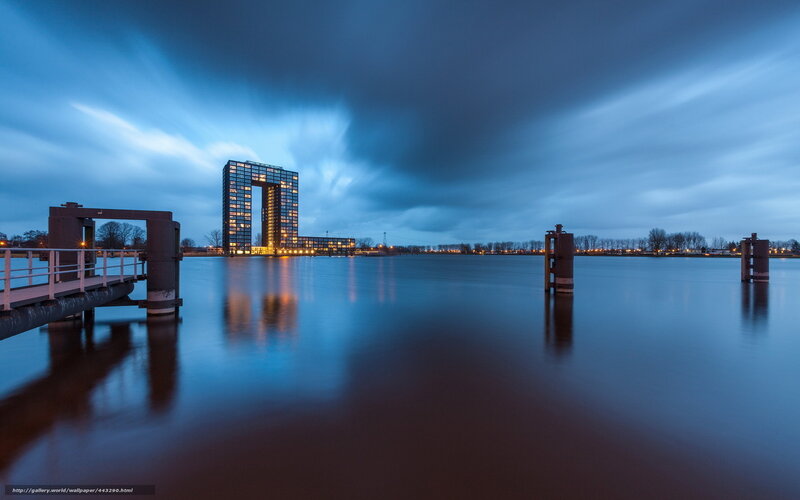 Modern Building at Dusk — Blue, Serene