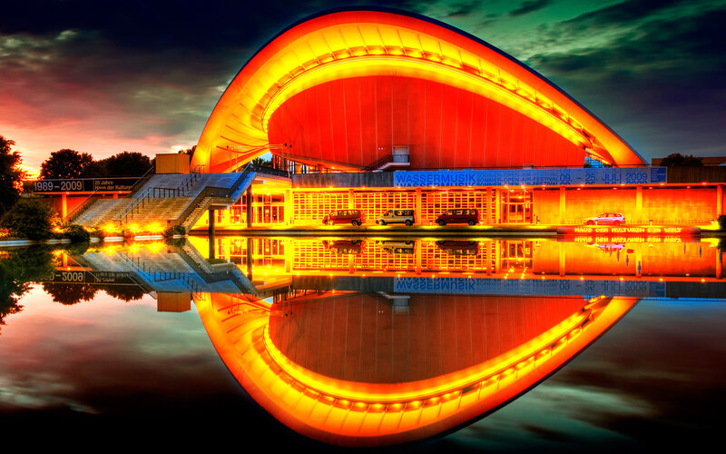 Modern Building at Dusk — Orange