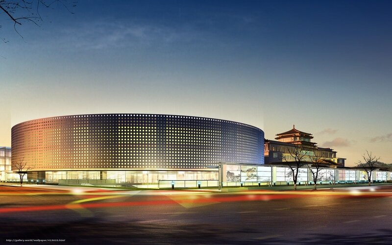 Modern building at dusk