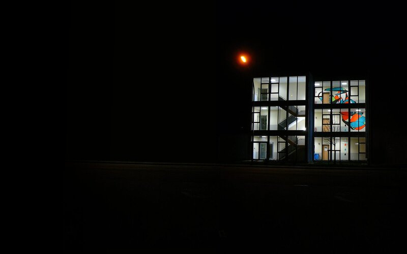 Modern Building at Night — Black, Dark, Photograph