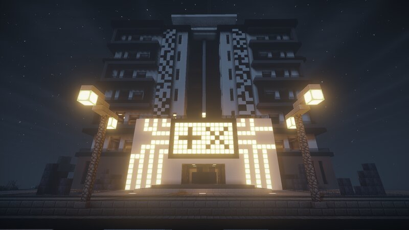 Modern Building at Night — Black, Dramatic, Pixel Art