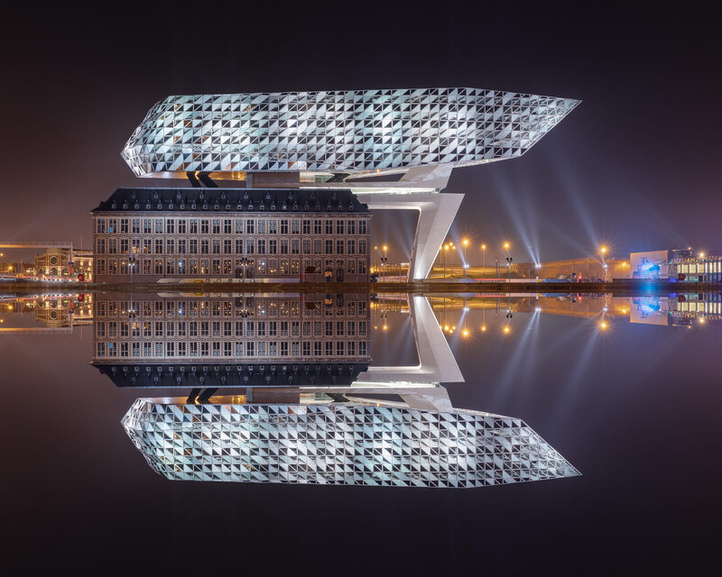 Modern Building at Night — Black, Dramatic