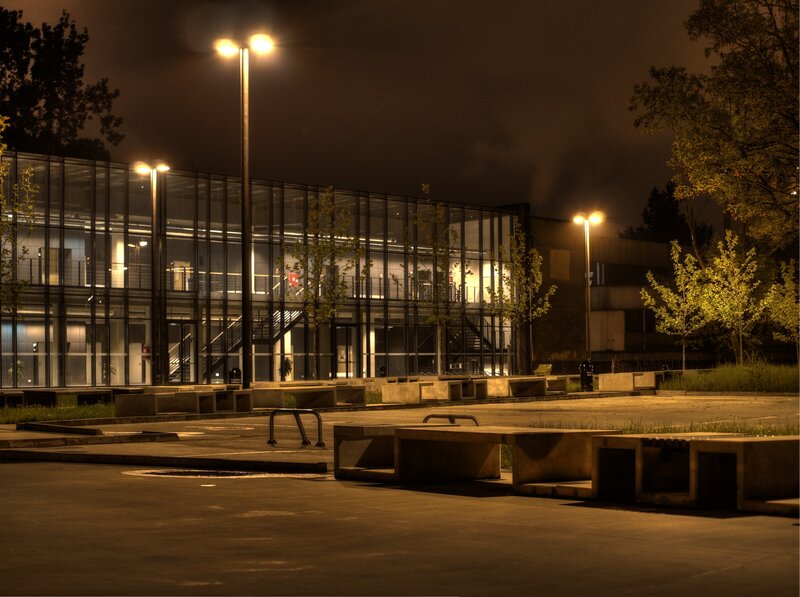 Modern Building at Night — Black, Quiet