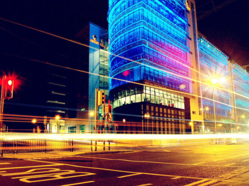 Modern Building at Night — Blue, Dramatic