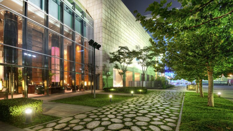 Modern Building at Night — Green