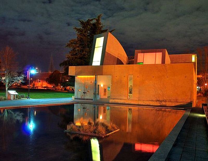 Modern Building at Night — Orange