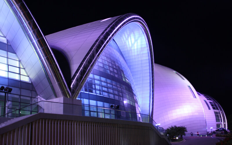 Modern Building at Night — Purple