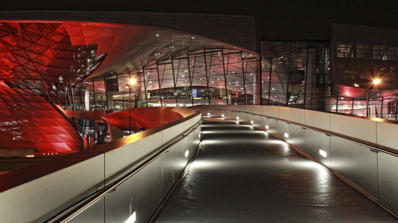 Modern Building at Night — Red