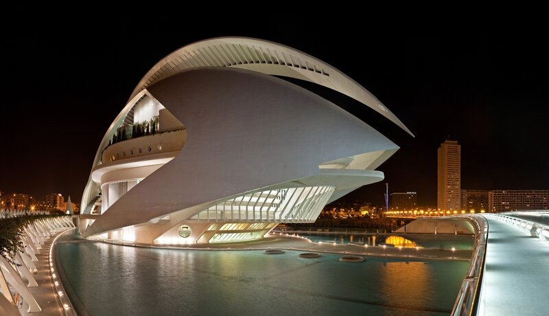 Modern Building at Night — White, Dramatic, Photograph