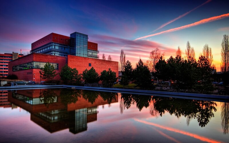 Modern Building at Sunset — Blue, Dramatic