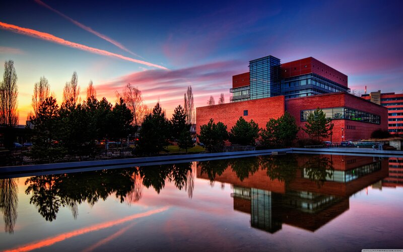 Modern Building at Sunset — Blue