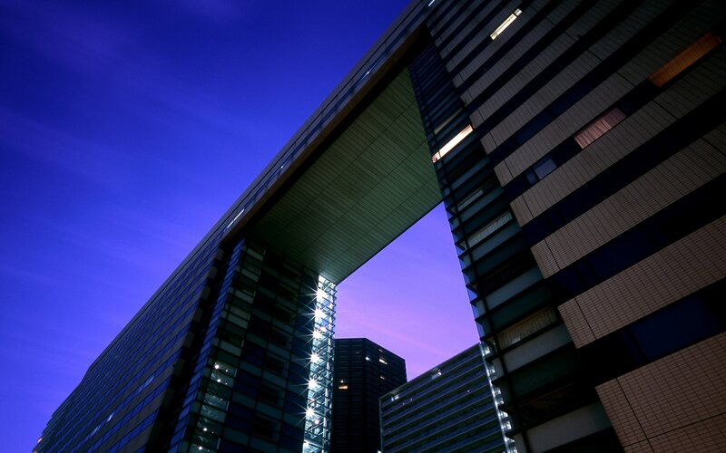 Modern building at twilight
