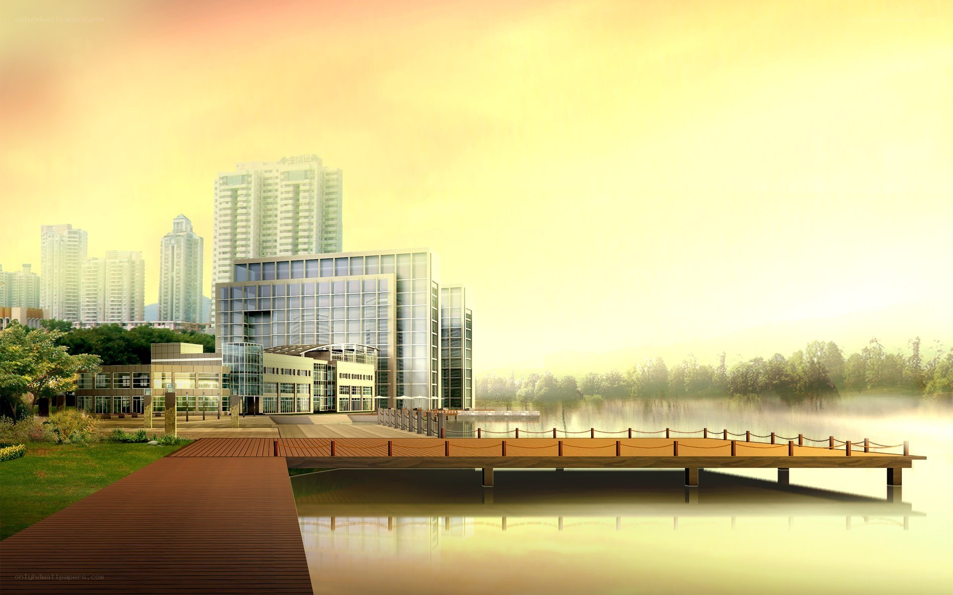 Modern building by the lake