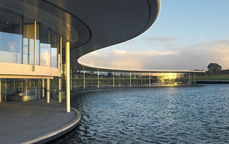 Modern Building by Water — Blue, Serene