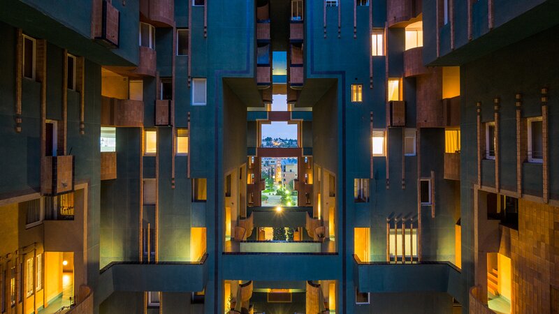 Modern Building Complex — Blue, Dramatic, Night