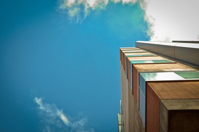 Modern Building Corner — Blue, Dramatic, Afternoon