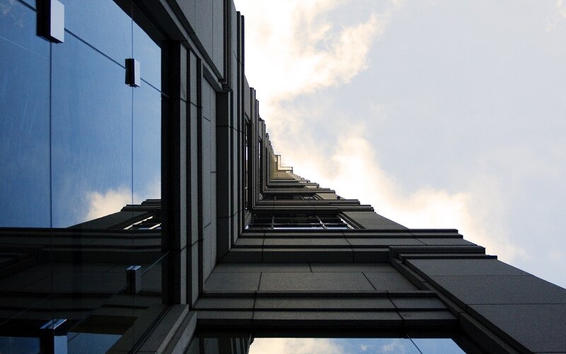 Modern Building Corner — Gray, Dramatic, Afternoon