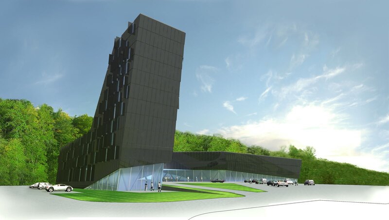 Modern building design rendering