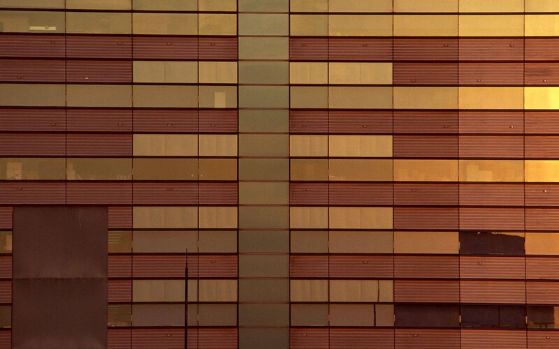 modern building facade at sunset