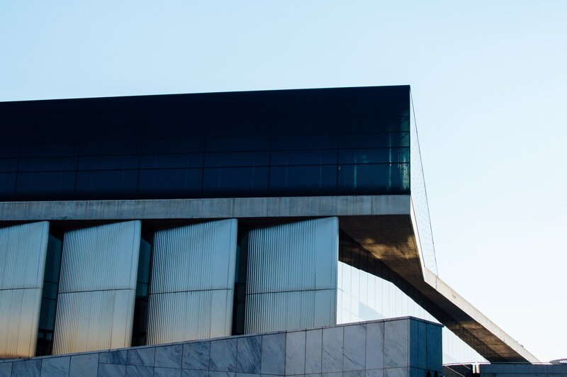 Modern Building Facade — Blue, Dramatic, Sunset