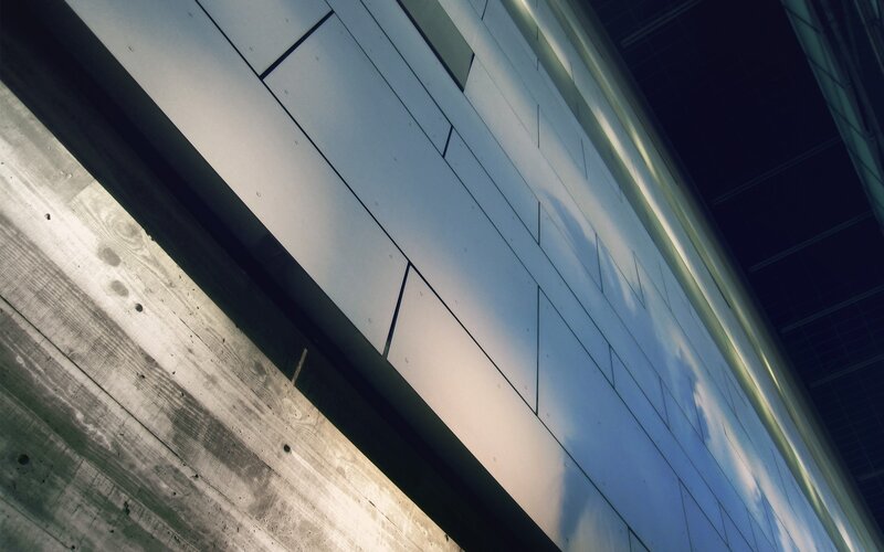 Modern Building Facade — Gray, Dramatic, Photograph, Concrete Wall