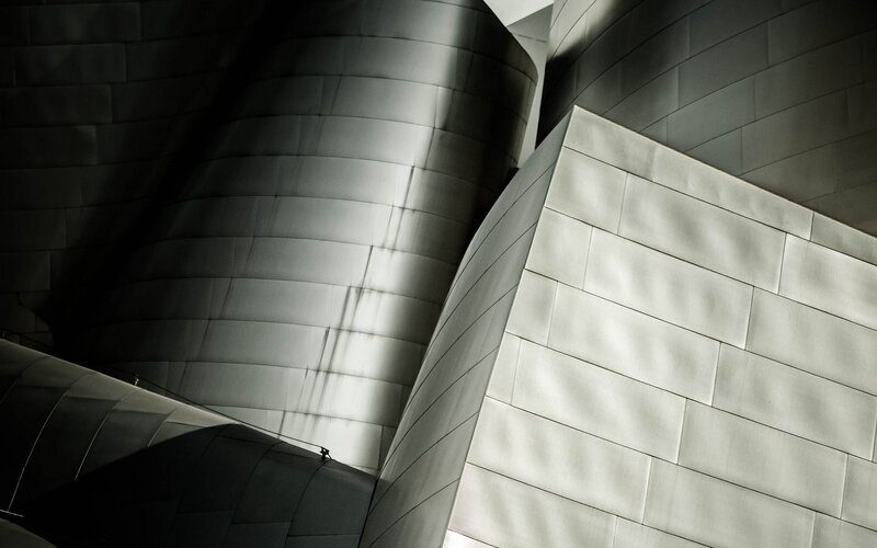 Modern Building Facade — Gray, Dramatic, Photograph, Metal Panels
