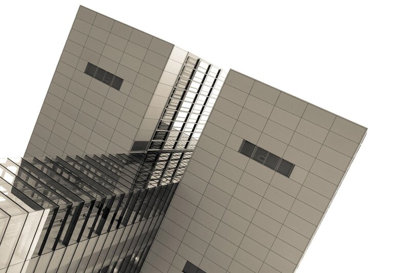Modern Building Facade — Gray, Dramatic, Photograph, Windows