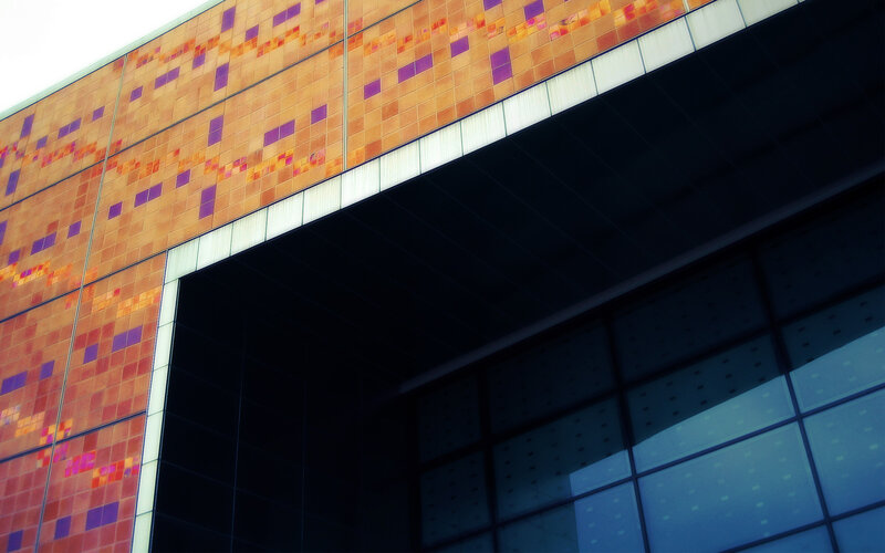 Modern Building Facade — Orange, Dramatic