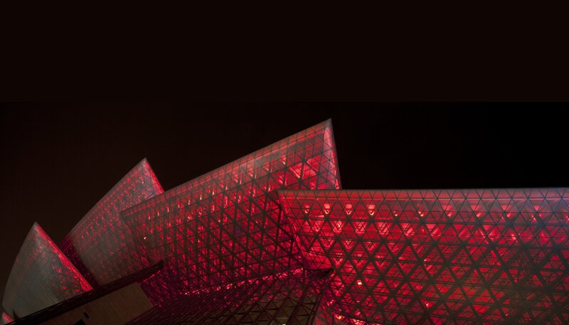 Modern Building Facade — Red, Dramatic