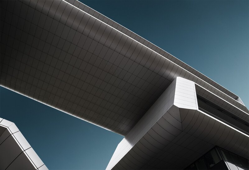 Modern Building Facade — White, Dramatic, Afternoon