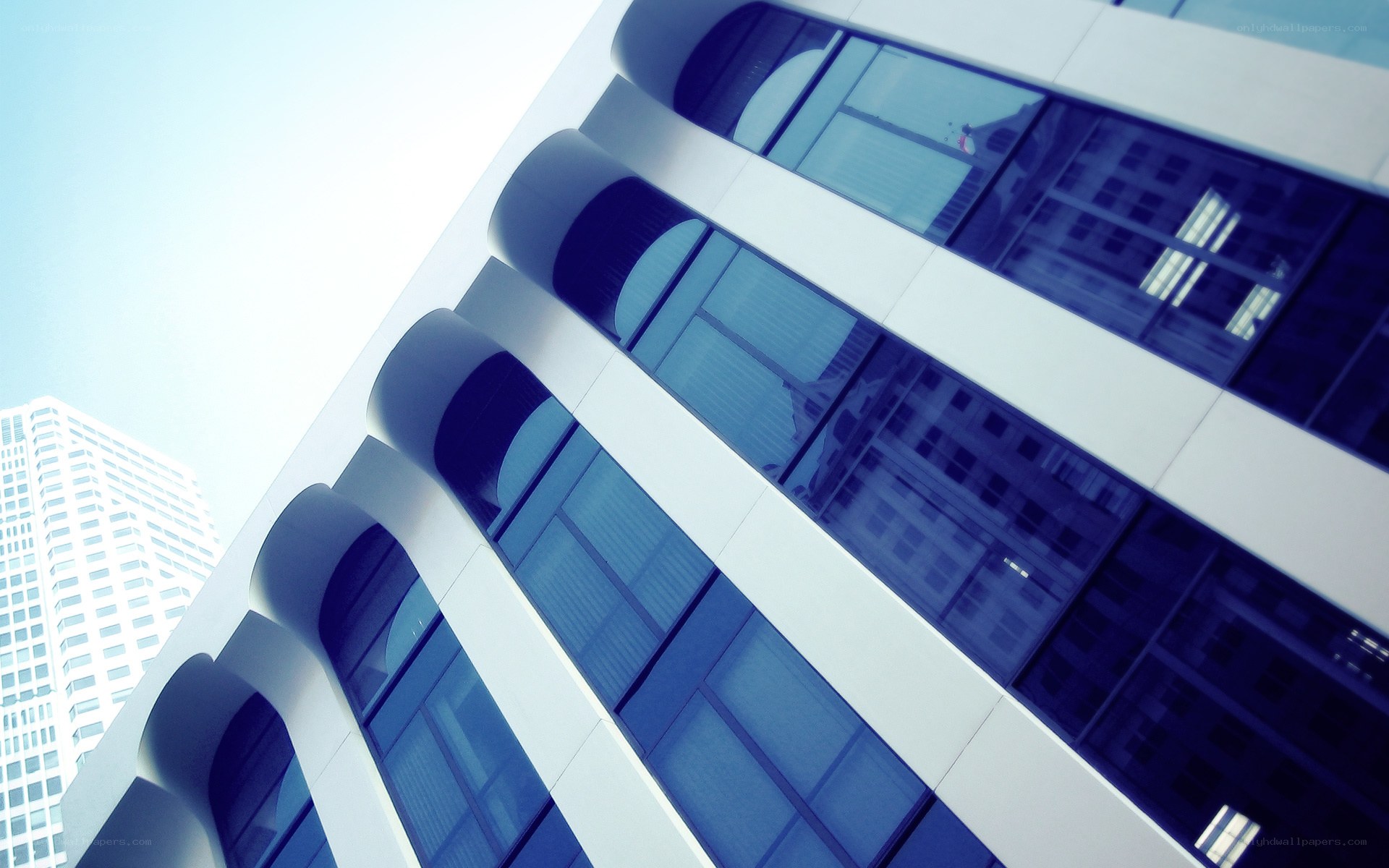 Modern building facade with blue glass