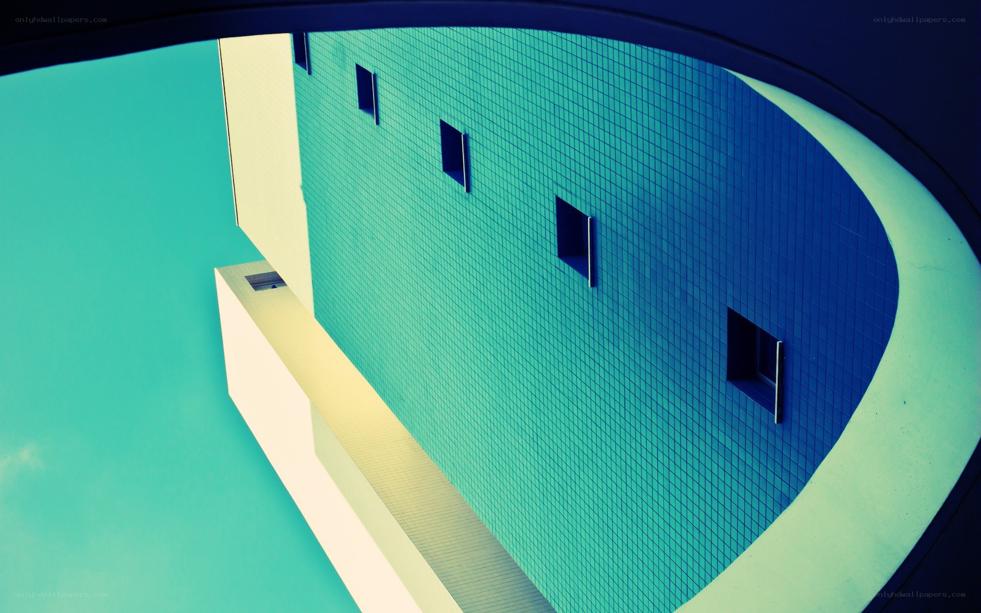 Modern building facade with blue tiles