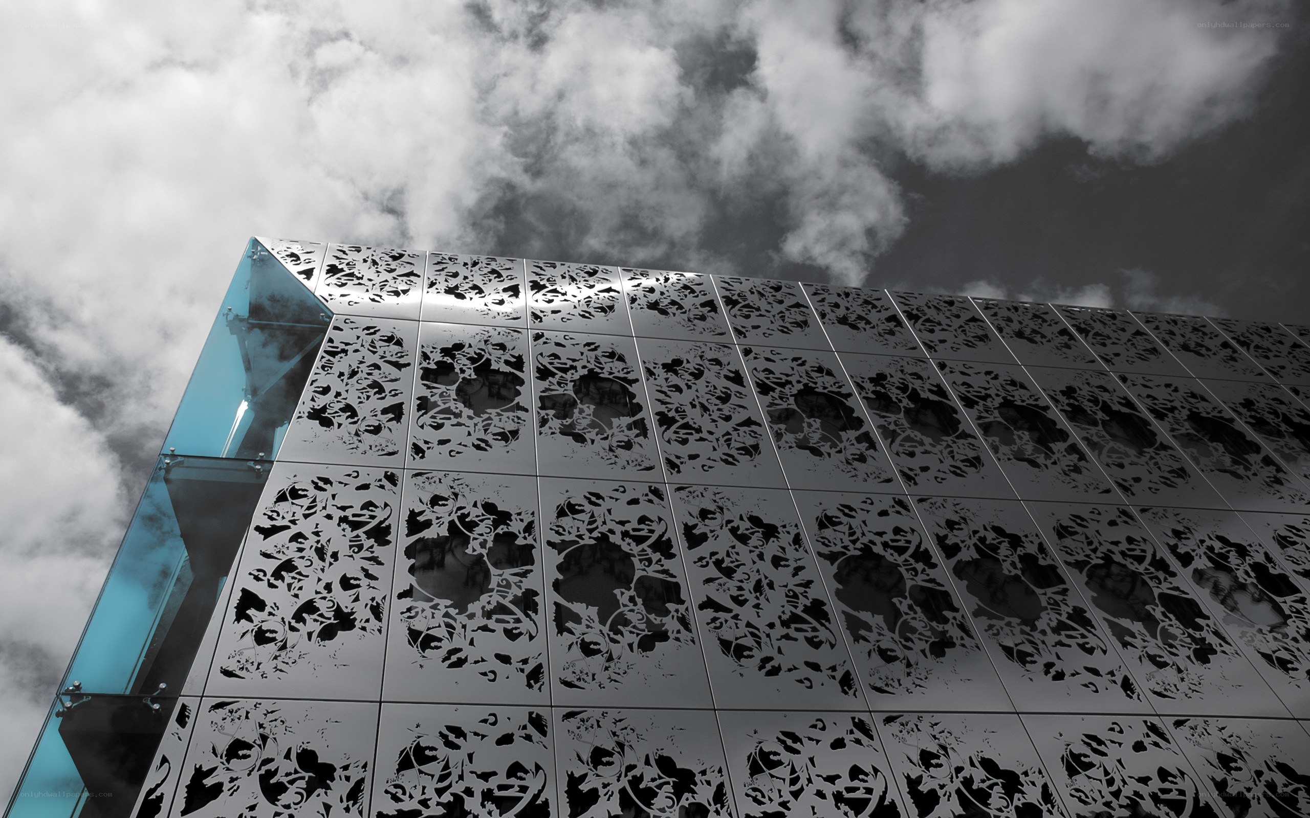 Modern building facade with perforated panels