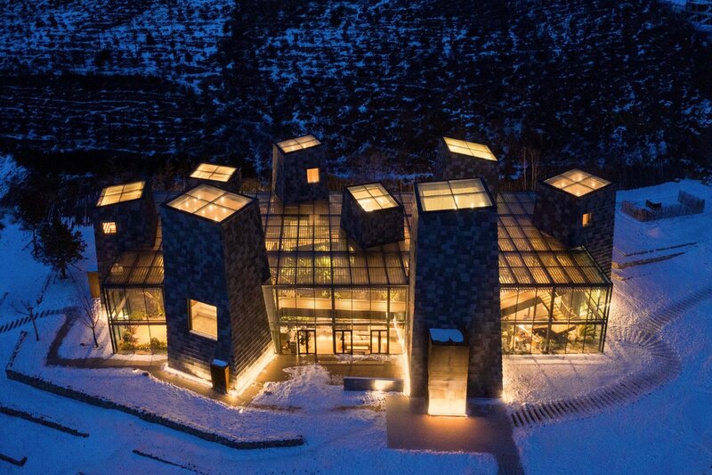 Modern Building in Snow — Blue