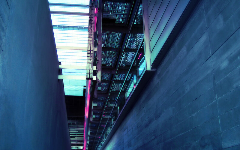 Modern Building Interior — Blue, Dramatic