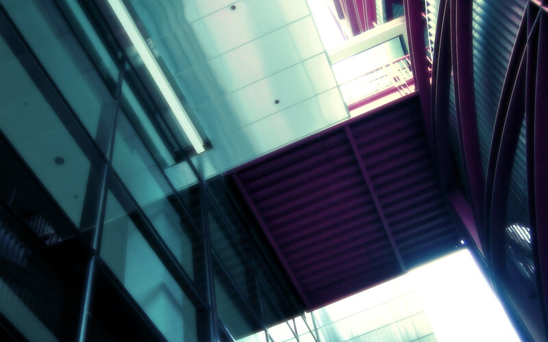 Modern Building Interior — Teal, Dramatic