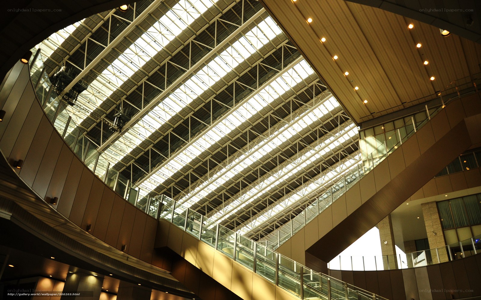 Modern building interior with glass roof