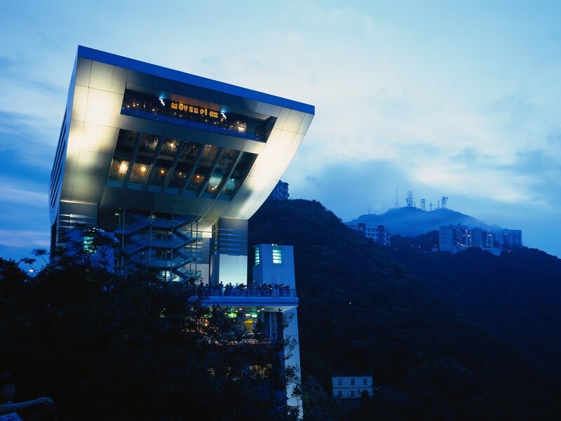 Modern building on a hill at dusk
