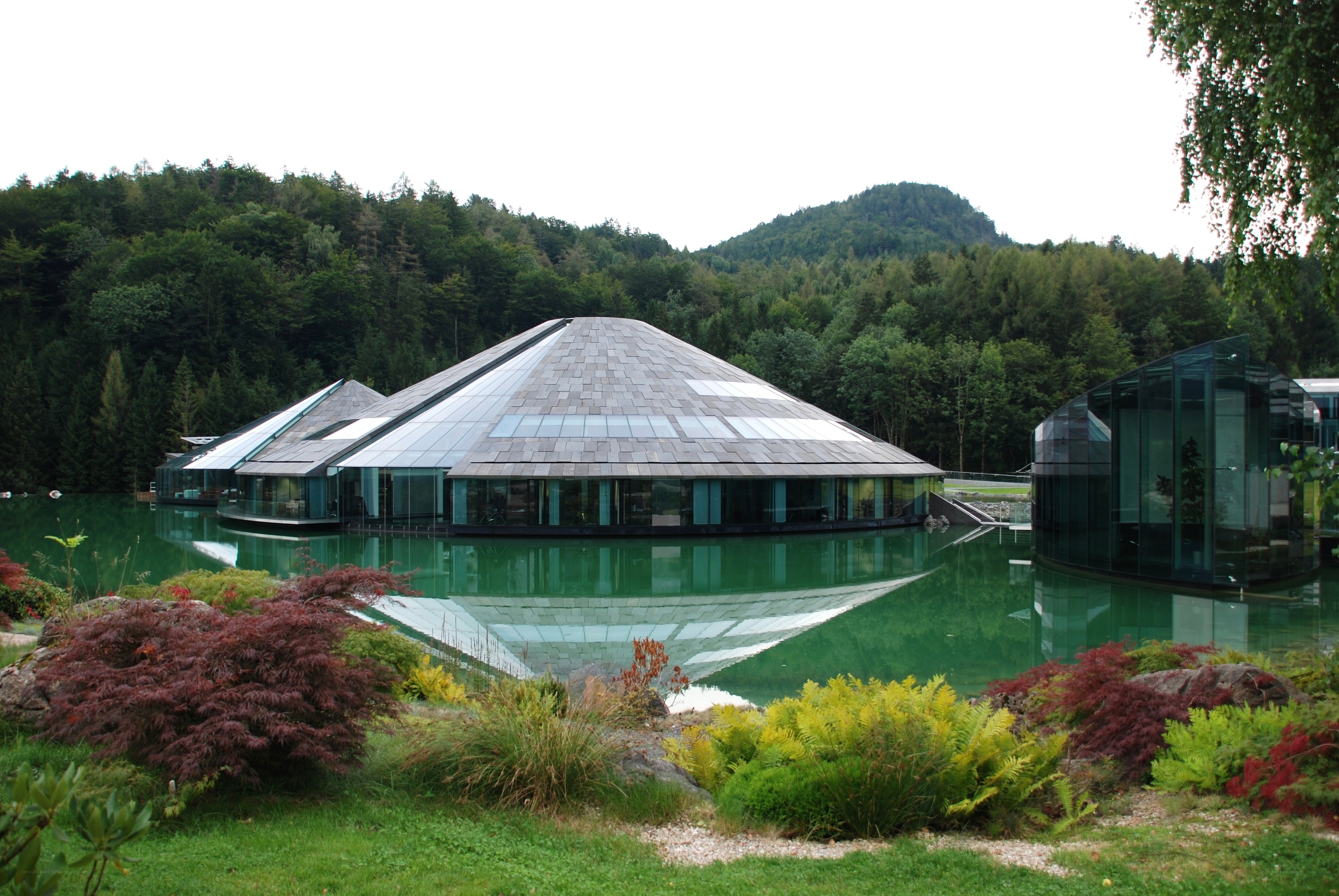 Modern building on a lake