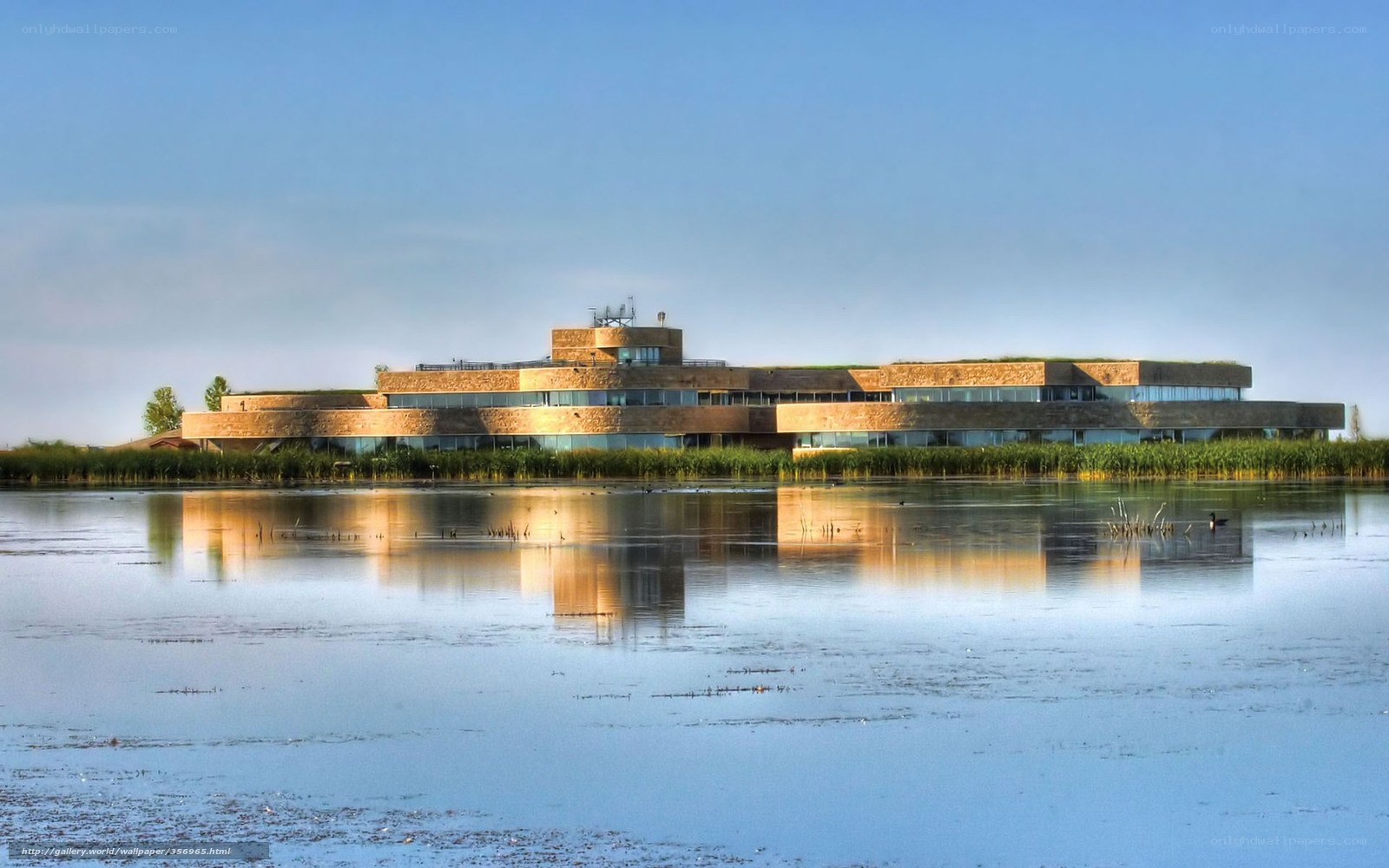 Modern building on a lake