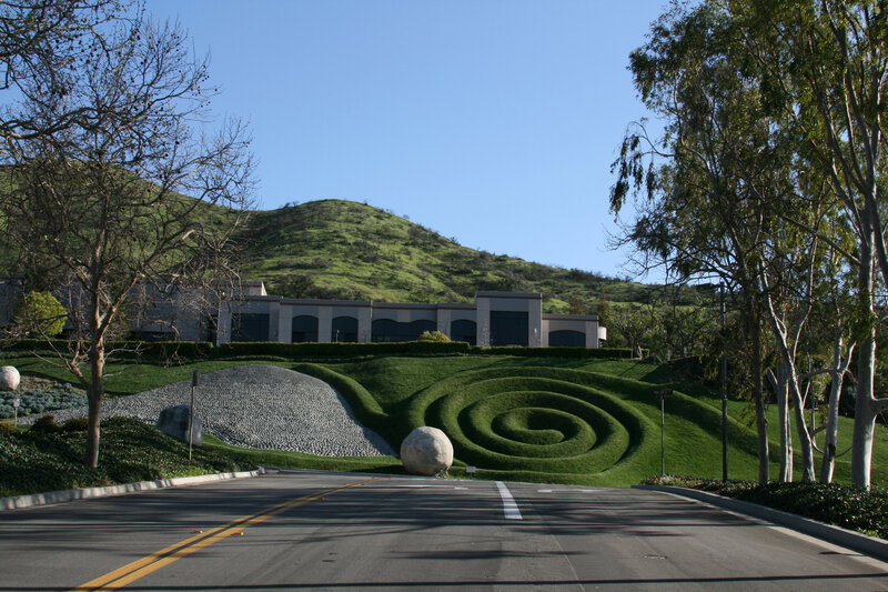 Modern Building on Hillside — Green