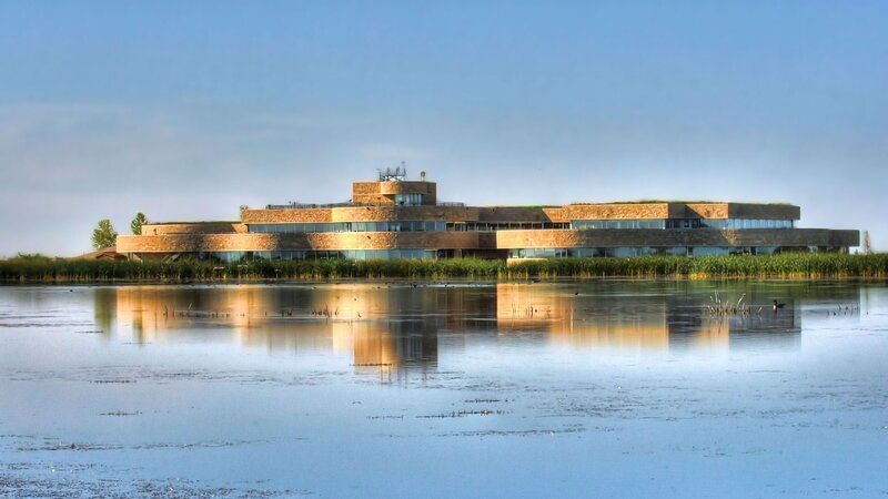 Modern Building on Lake