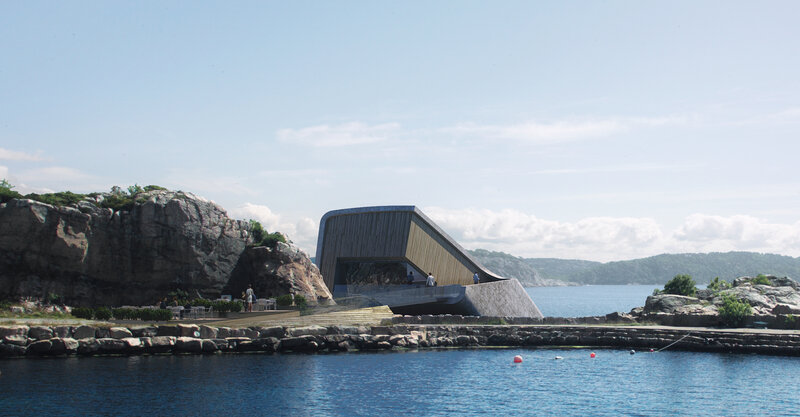 Modern Building on Rocky Shore