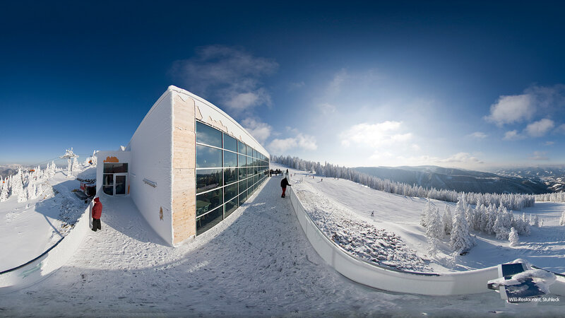 Modern Building on Snowy Mountain