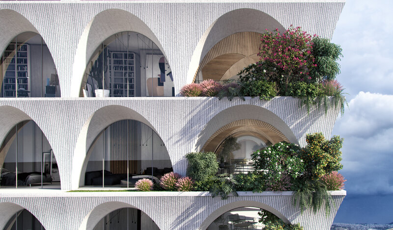 Modern Building with Arches — White