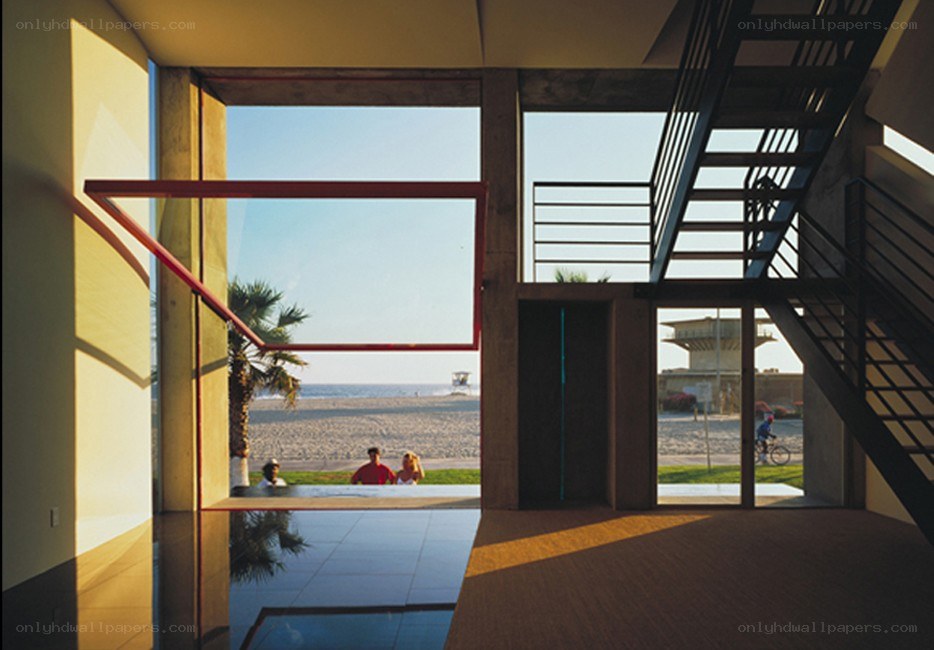 Modern building with beach view