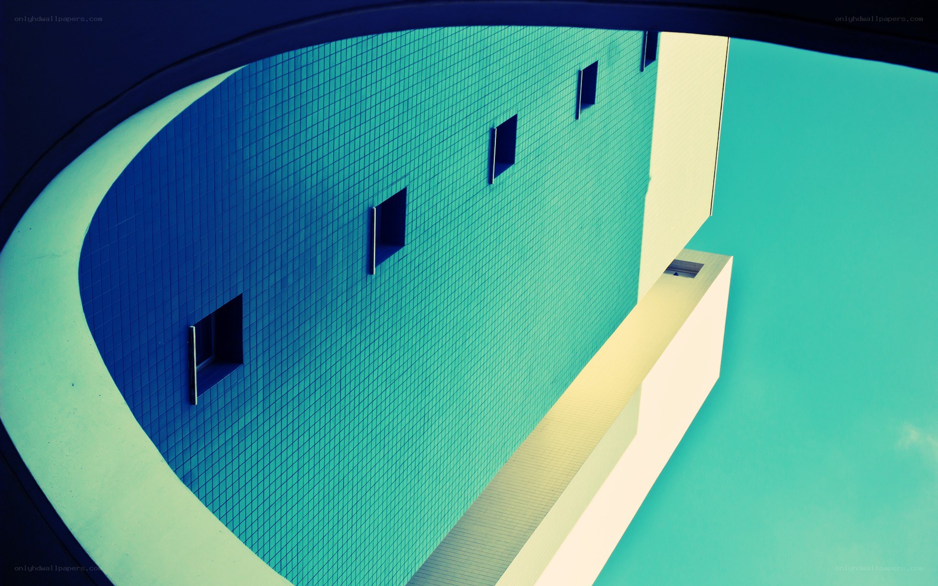 Modern building with blue tiles
